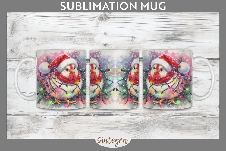 Christmas Cockerel Entangled in Lights Mug Wrap Sublimation example image 1