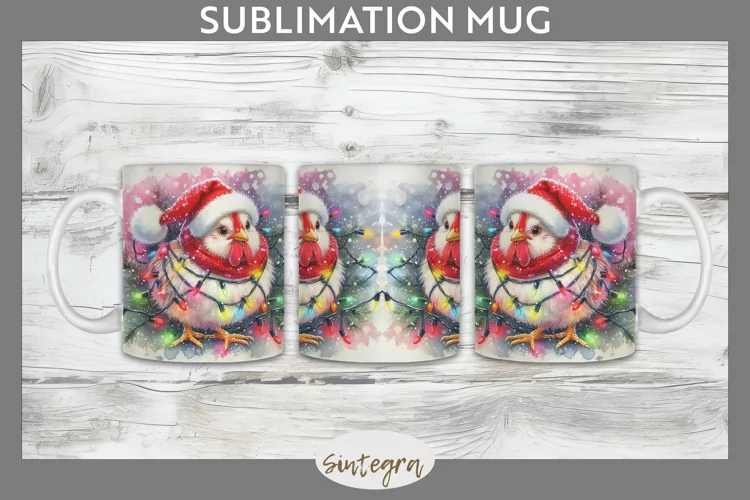 Christmas Cockerel Entangled in Lights Mug Wrap Sublimation