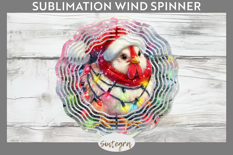 Christmas Cockerel Entangled in Lights Wind Spinner Sublimat