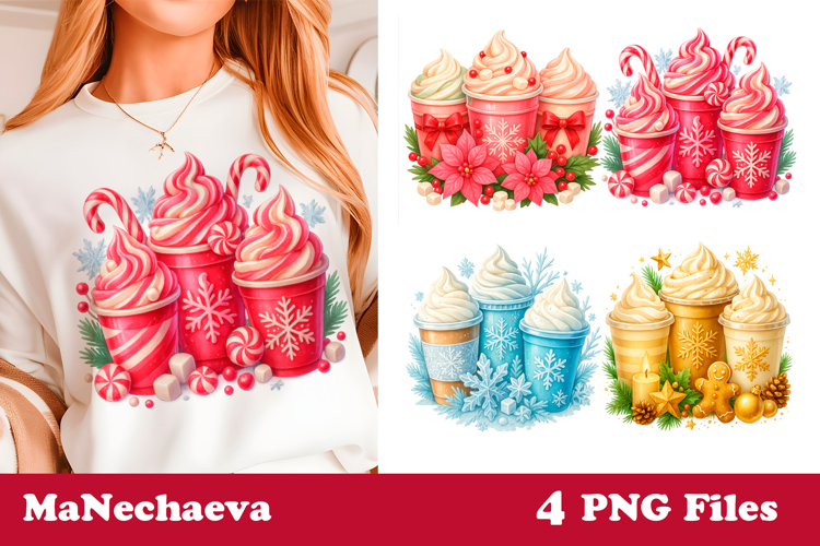 Christmas Coffee Sublimation | Festive Holiday Drink Clipart