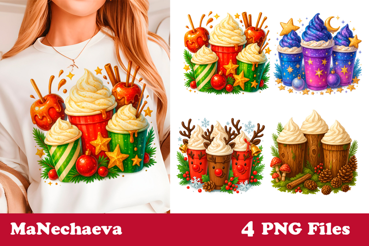 Christmas Coffee Sublimation | Festive Holiday Drink Clipart