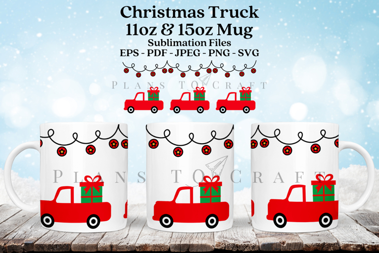Christmas Truck Mug Sublimation Wrap SVG