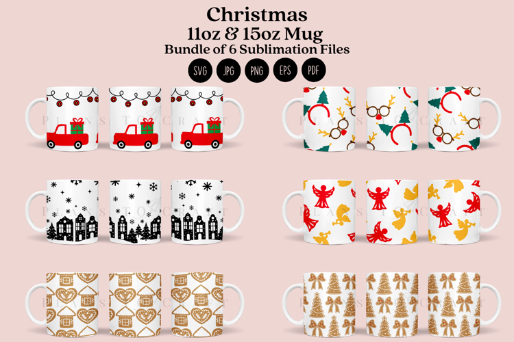 Bundle 6 Christmas Mug Sublimation Wrap SVG 11oz - 15oz