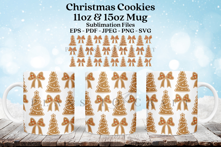 Bow & Christmas Cookies Mug Sublimation Wrap SVG