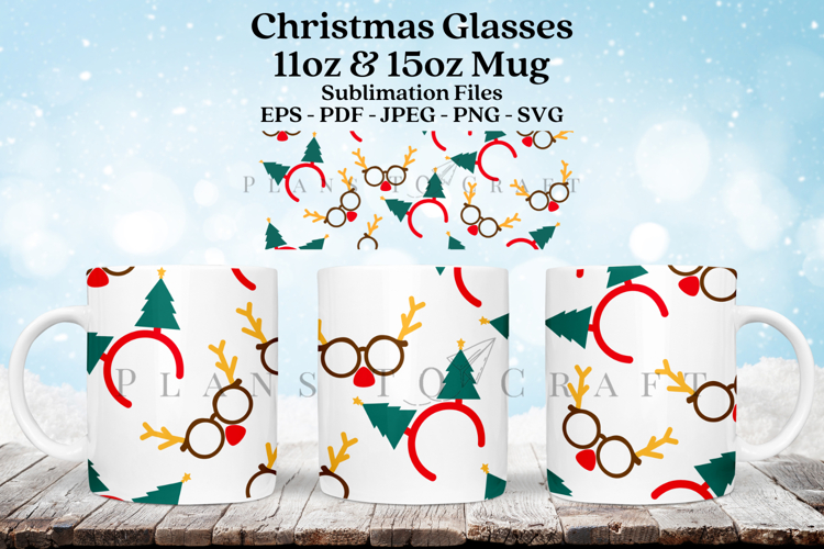 Christmas Glasses Mug Sublimation Wrap SVG