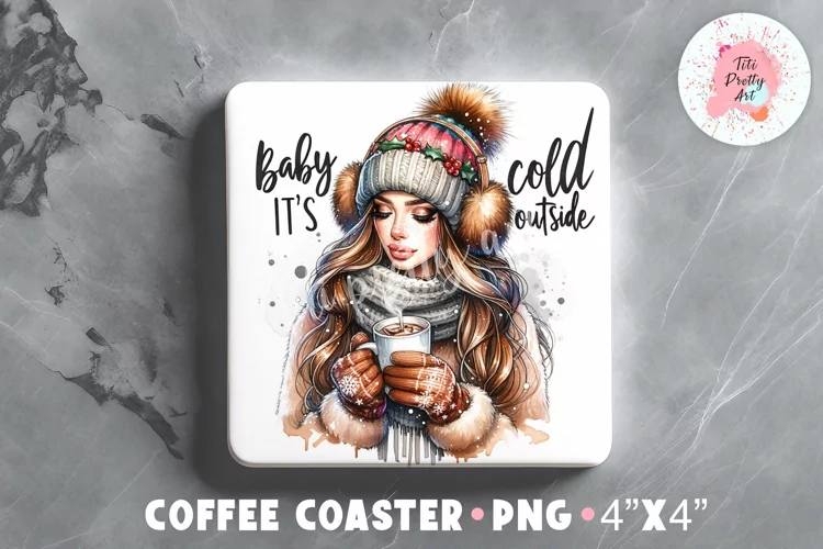 Christmas Cold Outside Square Coaster Sublimation Design Png