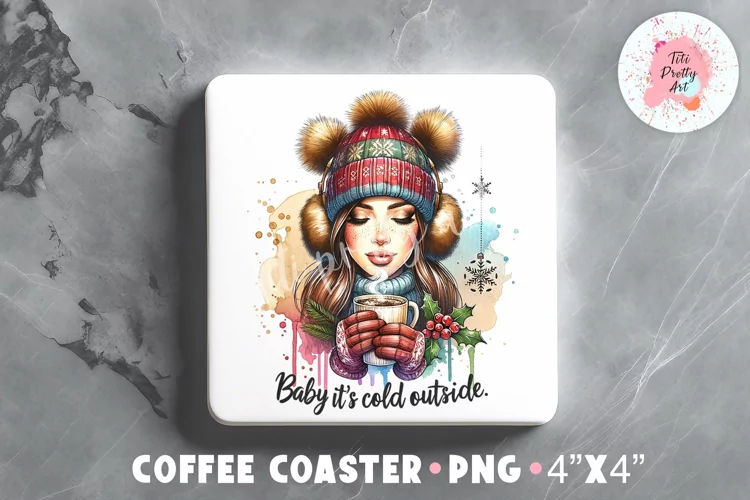 Christmas Cold Outside Square Coaster Sublimation Design Png
