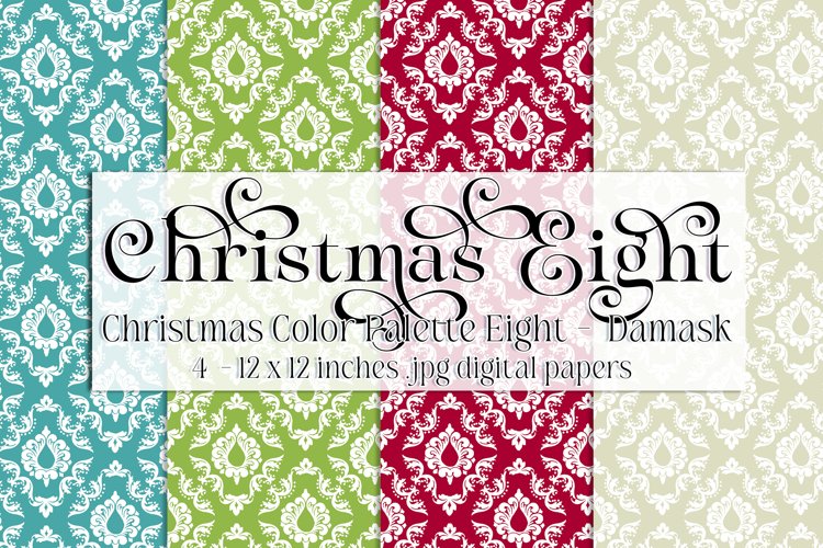 Christmas Background, Christmas Eight Color Palette, Damask example image 1