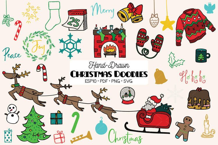 Hand Drawn Christmas Doodles | New Year Holiday | Colored