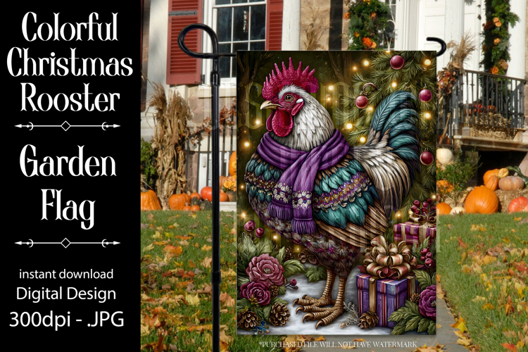 Christmas Garden Flag, Christmas Rooster Garden Flag, d1