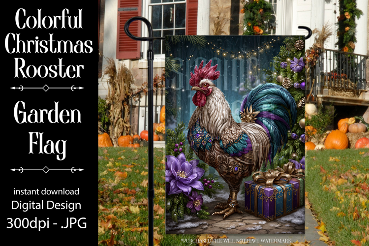 Christmas Garden Flag, Christmas Rooster Garden Flag, d10