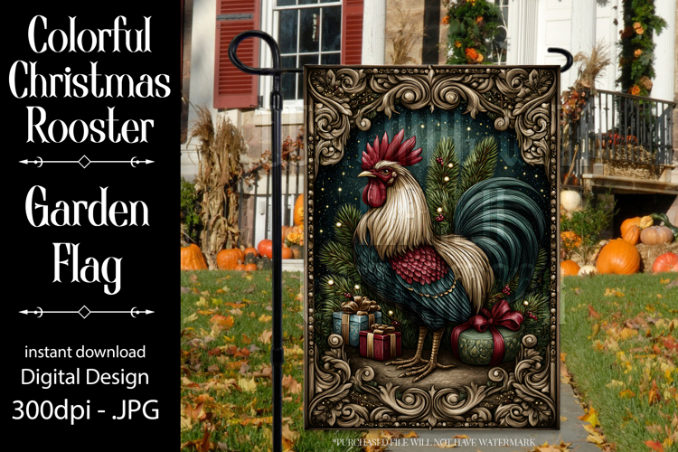 Christmas Garden Flag, Christmas Rooster Garden Flag, d11
