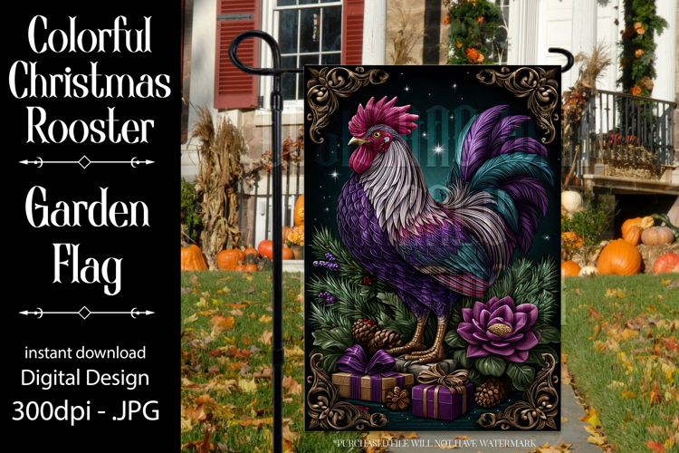 Christmas Garden Flag, Christmas Rooster Garden Flag, d12