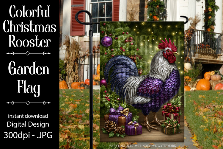 Christmas Garden Flag, Christmas Rooster Garden Flag, d13