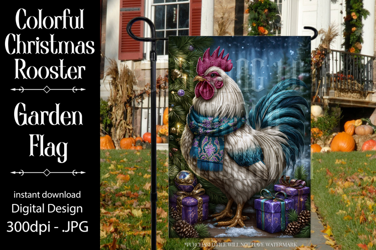 Christmas Garden Flag, Christmas Rooster Garden Flag, d14