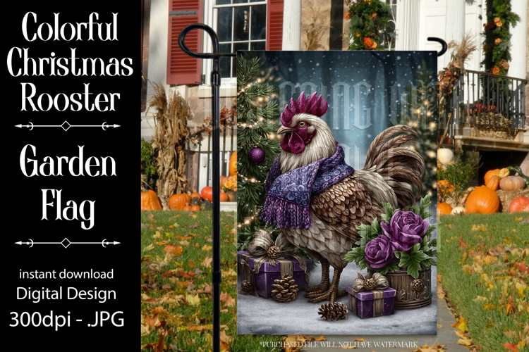 Christmas Garden Flag, Christmas Rooster Garden Flag, d15