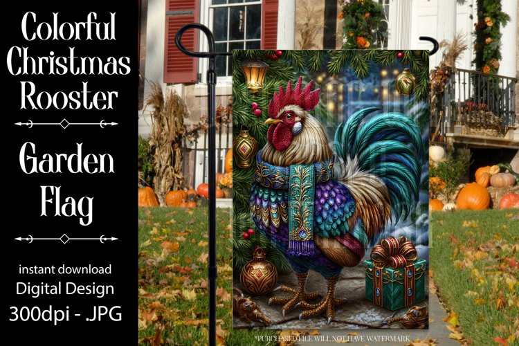 Christmas Garden Flag, Christmas Rooster Garden Flag, d16