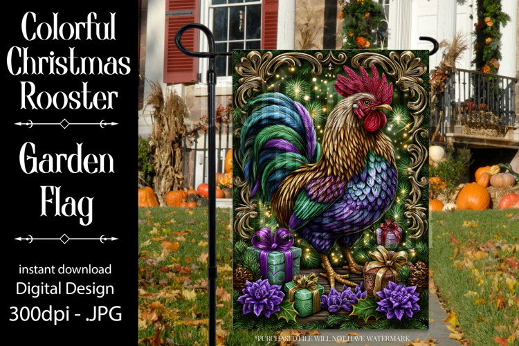 Christmas Garden Flag, Christmas Rooster Garden Flag, d17