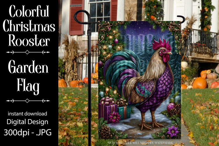 Christmas Garden Flag, Christmas Rooster Garden Flag, d18