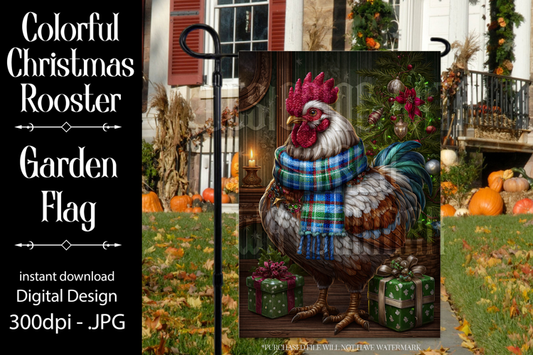 Christmas Garden Flag, Christmas Rooster Garden Flag, d19