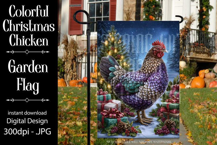 Christmas Garden Flag, Christmas Rooster Garden Flag, d2