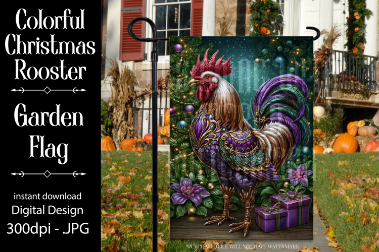 Christmas Garden Flag, Christmas Rooster Garden Flag, d20