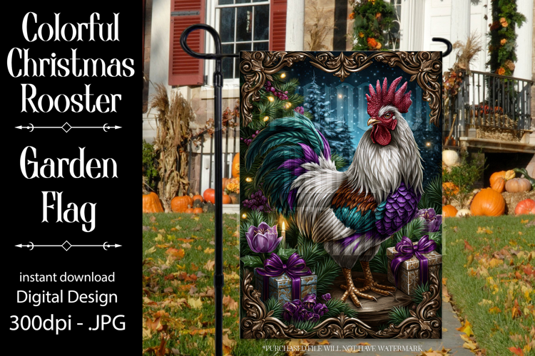 Christmas Garden Flag, Christmas Rooster Garden Flag, d21