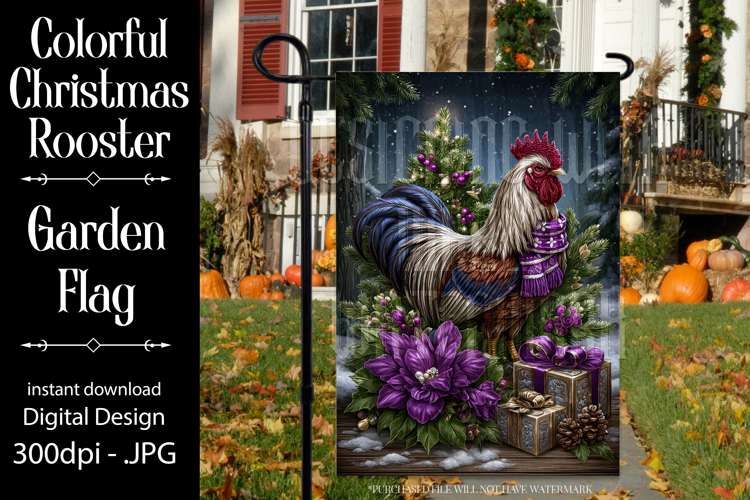 Christmas Garden Flag, Christmas Rooster Garden Flag, d22