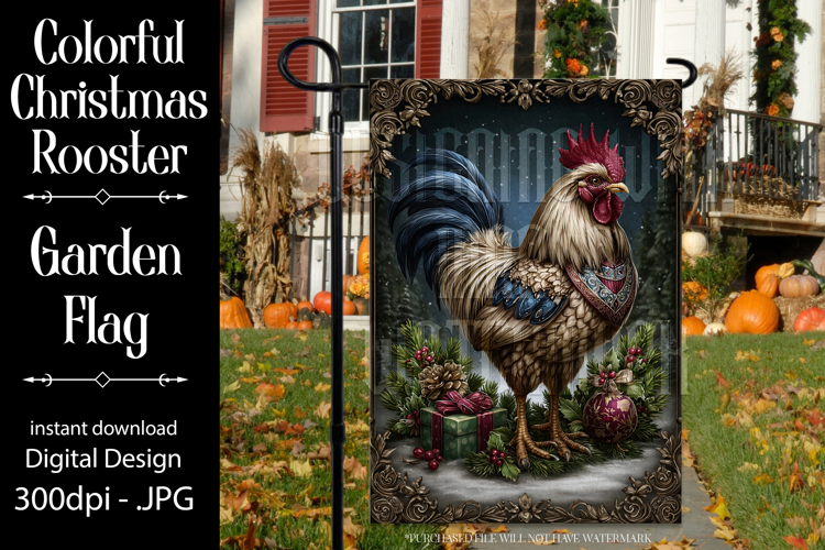 Christmas Garden Flag, Christmas Rooster Garden Flag, d23