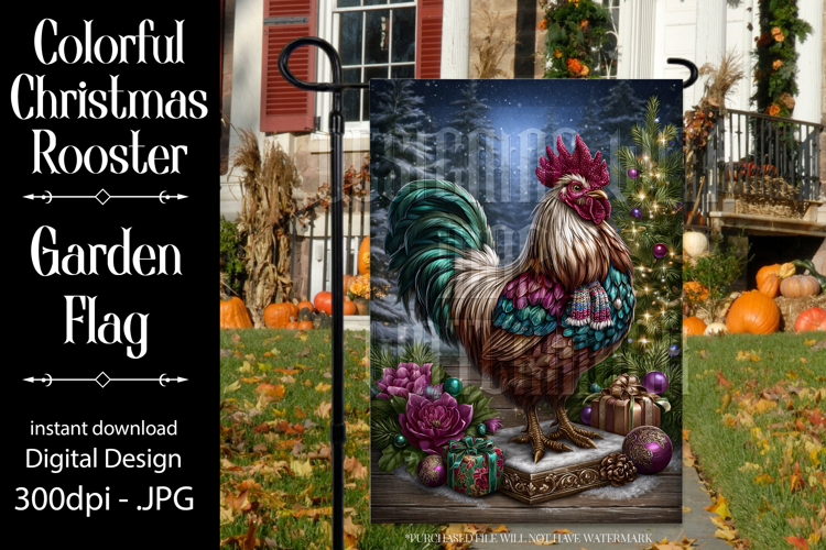 Christmas Garden Flag, Christmas Rooster Garden Flag, d24