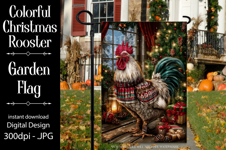Christmas Garden Flag, Christmas Rooster Garden Flag, d25