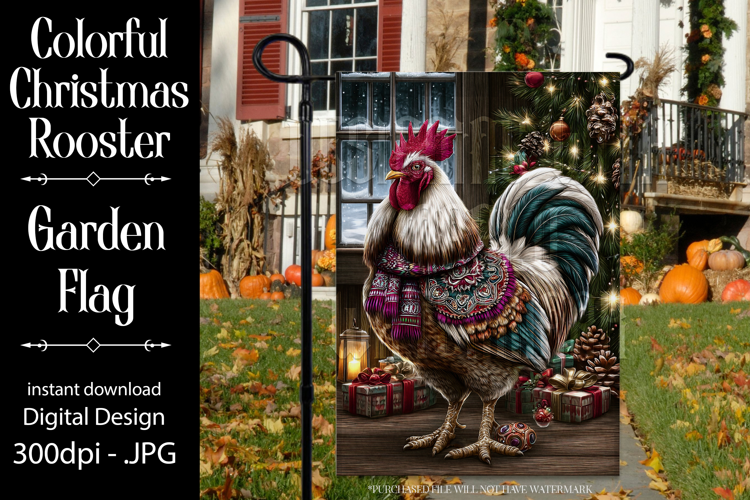 Christmas Garden Flag, Christmas Rooster Garden Flag, d26