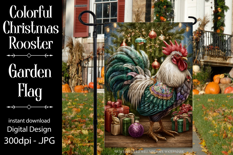 Christmas Garden Flag, Christmas Rooster Garden Flag, d27