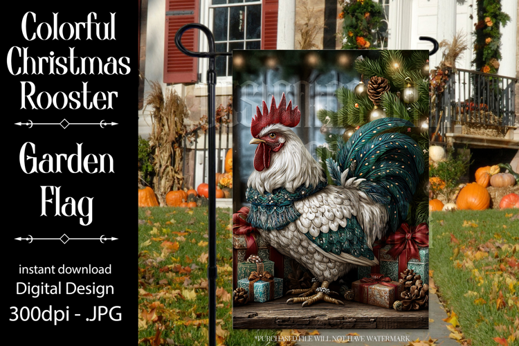 Christmas Garden Flag, Christmas Rooster Garden Flag, d28