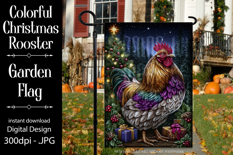 Christmas Garden Flag, Christmas Rooster Garden Flag, d29