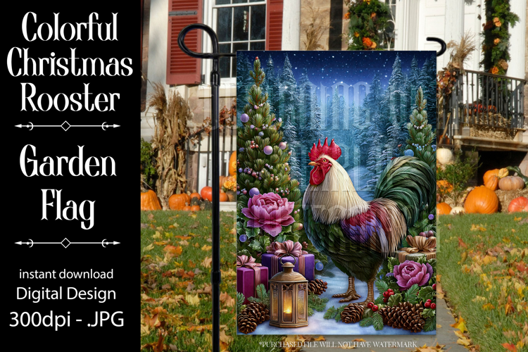 Christmas Garden Flag, Christmas Rooster Garden Flag, d3