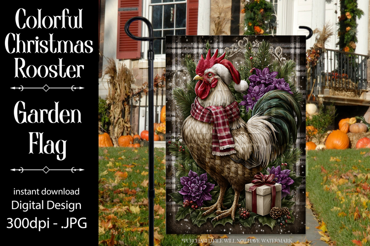 Christmas Garden Flag, Christmas Rooster Garden Flag, d30