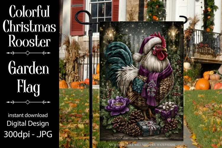Christmas Garden Flag, Christmas Rooster Garden Flag, d31
