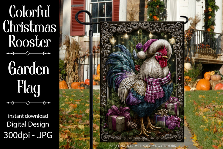 Christmas Garden Flag, Christmas Rooster Garden Flag, d32