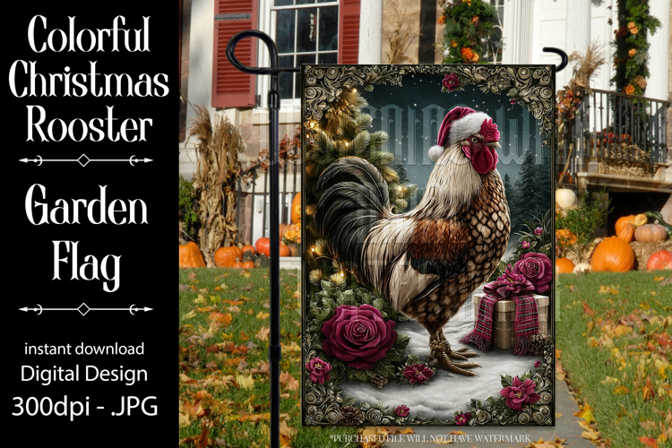 Christmas Garden Flag, Christmas Rooster Garden Flag, d33