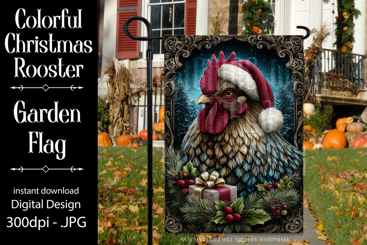 Christmas Garden Flag, Christmas Rooster Garden Flag, d34