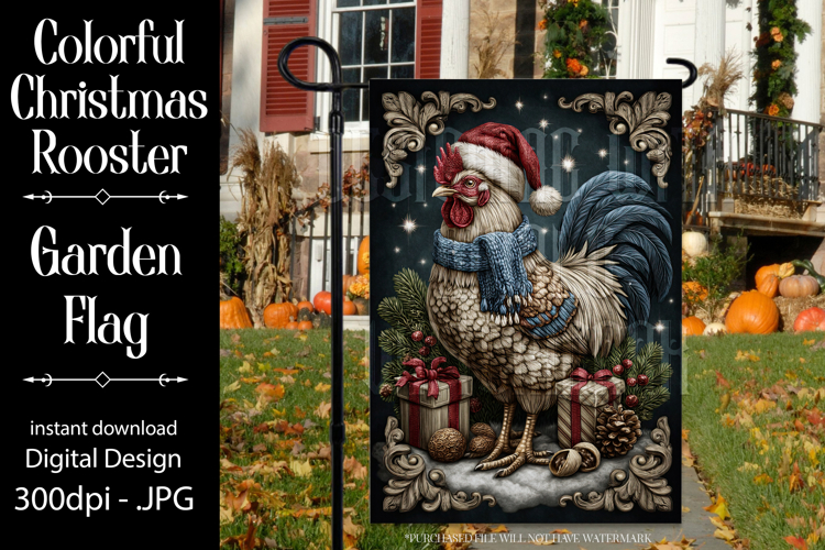 Christmas Garden Flag, Christmas Rooster Garden Flag, d35