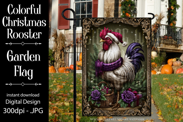 Christmas Garden Flag, Christmas Rooster Garden Flag, d36
