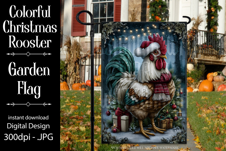 Christmas Garden Flag, Christmas Rooster Garden Flag, d37