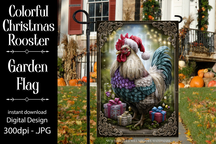 Christmas Garden Flag, Christmas Rooster Garden Flag, d38