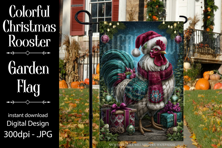 Christmas Garden Flag, Christmas Rooster Garden Flag, d39