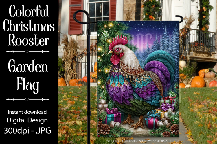 Christmas Garden Flag, Christmas Rooster Garden Flag, d4