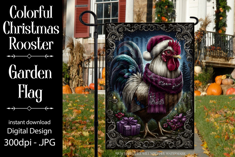 Christmas Garden Flag, Christmas Rooster Garden Flag, d40