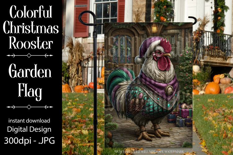 Christmas Garden Flag, Christmas Rooster Garden Flag, d41