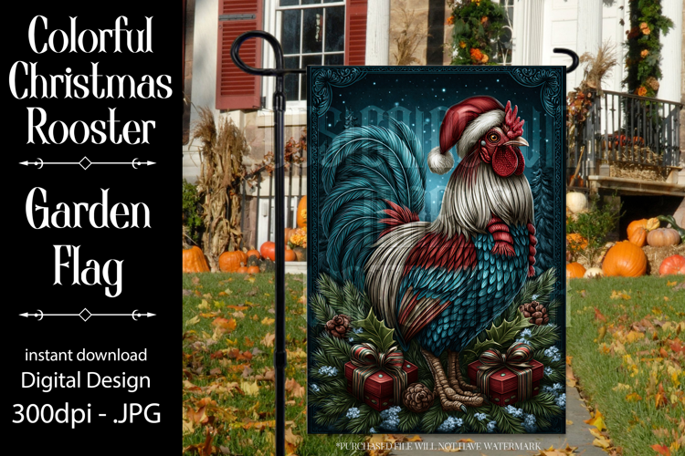 Christmas Garden Flag, Christmas Rooster Garden Flag, d42